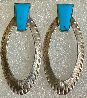 Vintage Tedd Ott OTT Navajo Native American Sterling Silver Turquoise Earrings